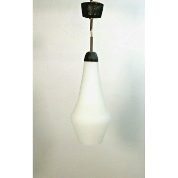 LAMPADARIO VINTAGE DESIGN ATTR.STILNOVO SOSPENSIONE METALLO VETRO OPALINO '50/60