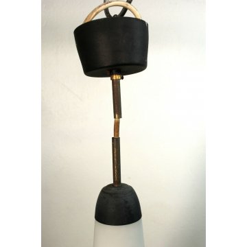 LAMPADARIO VINTAGE DESIGN ATTR.STILNOVO SOSPENSIONE METALLO VETRO OPALINO '50/60