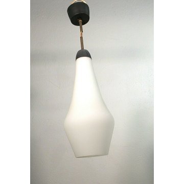 LAMPADARIO VINTAGE DESIGN ATTR.STILNOVO SOSPENSIONE METALLO VETRO OPALINO '50/60
