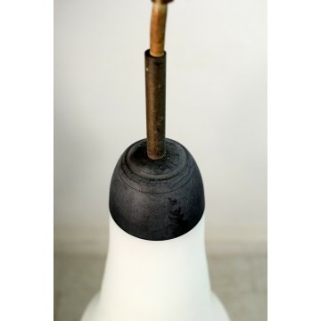 LAMPADARIO VINTAGE DESIGN ATTR.STILNOVO SOSPENSIONE METALLO VETRO OPALINO '50/60