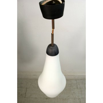 LAMPADARIO VINTAGE DESIGN ATTR.STILNOVO SOSPENSIONE METALLO VETRO OPALINO '50/60