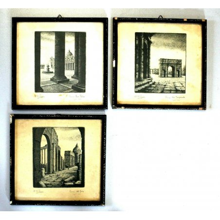 LOTTO 3 ANTICA RIPRODUZIONE STAMPA LITOGRAFICA D. Bellini VEDUTE STORICHE Roma 