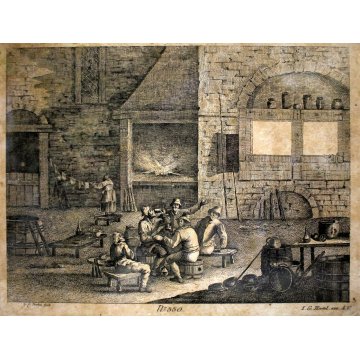 LOTTO 4 ANTICA STAMPA ACQUAFORTE G. I. Hertel SCENA DI GENERE LOCANDA OSTERIA 