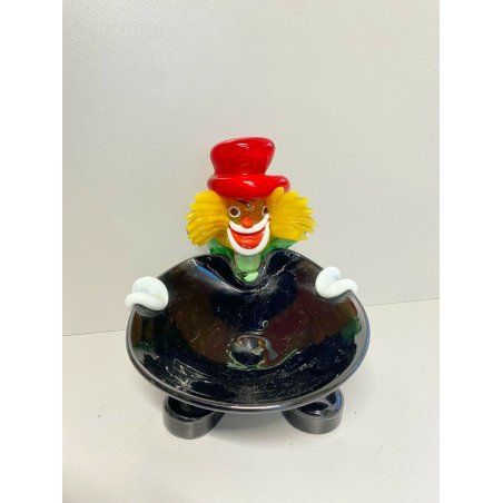 SCULTURA PAGLIACCIO CLOWN VETRO MURANO SVUOTA TASCHE POSACENERE VINTAGE DESIGN 