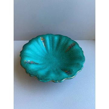 CERAMICA DERUTA SVUOTA TASCHE CENTROTAVOLA DIPINTO VERDE DECORO FIORI DORATO