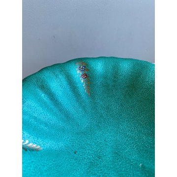 CERAMICA DERUTA SVUOTA TASCHE CENTROTAVOLA DIPINTO VERDE DECORO FIORI DORATO