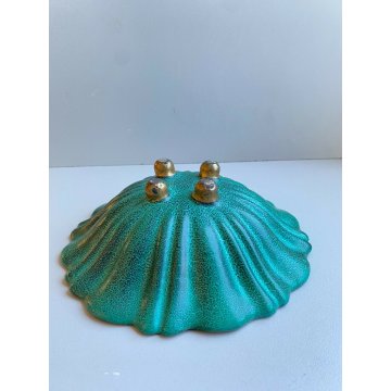 CERAMICA DERUTA SVUOTA TASCHE CENTROTAVOLA DIPINTO VERDE DECORO FIORI DORATO