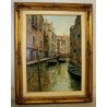 GRANDE QUADRO OLIO De Moral VEDUTA Venezia LAGUNA SCORCIO CANALE PONTE BARCHE