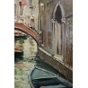 GRANDE QUADRO OLIO De Moral VEDUTA Venezia LAGUNA SCORCIO CANALE PONTE BARCHE
