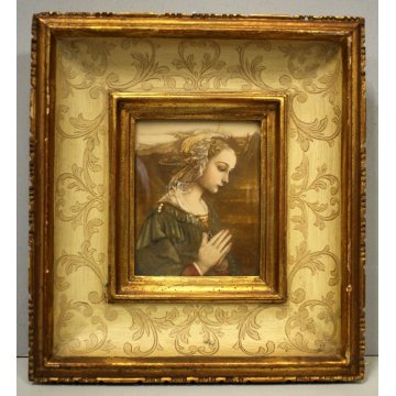 PICCOLO QUADRO Madonna DEL Lippi CORNICE LEGNO ORO INCISA DECORO FOGLIACEO '900