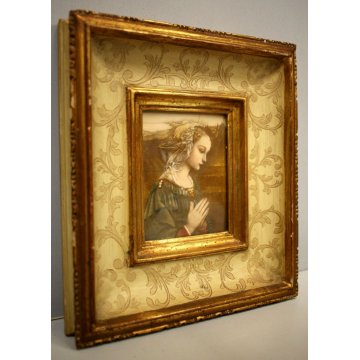 PICCOLO QUADRO Madonna DEL Lippi CORNICE LEGNO ORO INCISA DECORO FOGLIACEO '900