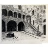 COPPIA QUADRI ANTICA STAMPA LITOGRAFIA VEDUTA Firenze Cortile Bargello Venezia