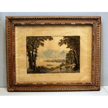  ANTICA STAMPA ACQUAFORTE Lago di Ginevra G. Lory SVIZZERA DISEGNO VIAGGIO '800