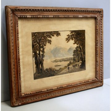  ANTICA STAMPA ACQUAFORTE Lago di Ginevra G. Lory SVIZZERA DISEGNO VIAGGIO '800