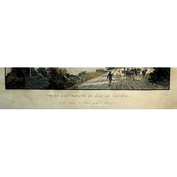  ANTICA STAMPA ACQUAFORTE Lago di Ginevra G. Lory SVIZZERA DISEGNO VIAGGIO '800