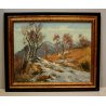 QUADRO OLIO TELA  Augusto Serasi PAESAGGIO MONTANO BETULLE NEVE 
