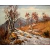 QUADRO OLIO TELA  Augusto Serasi PAESAGGIO MONTANO BETULLE NEVE 