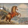 QUADRO DIPINTO DISEGNO GRAFITE TEMPERA F. Gonzaga CAVALLO RAMPANTE SPIAGGIA '900