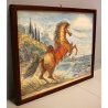 QUADRO DIPINTO DISEGNO GRAFITE TEMPERA F. Gonzaga CAVALLO RAMPANTE SPIAGGIA '900