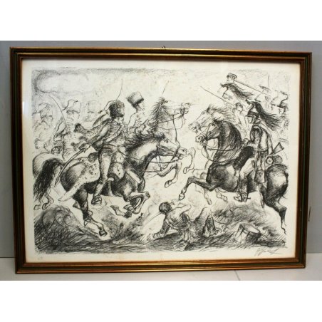 QUADRO STAMPA LITOGRAFIA FIRMATA GiovanFrancesco Gonzaga NUMERATA 6/99 BATTAGLIA