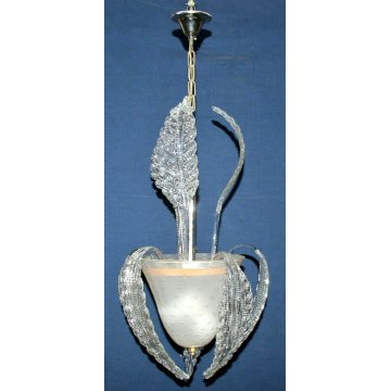 ANTICO LAMPADARIO BAROVIER TOSO VETRO SOFFIATO MURANO GLASS LAMPADA FOGLIE LAMP