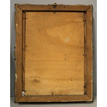 ANTICO QUADRO DIPINTO OLIO TAVOLA SCENA di GENERE VECCHIO TAGLIALEGNA CORTILE 