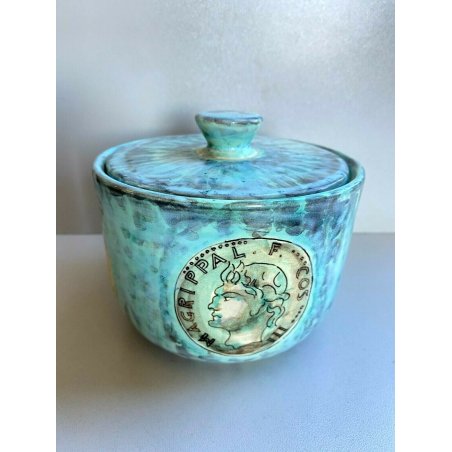 VASO BARATTOLO VASETTO MAIOLICA CERAMICA PERUGIA DIPINTO A MANO MONETE VINTAGE