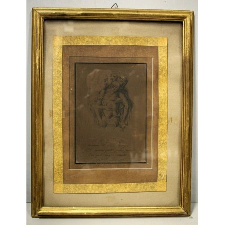 ANTICA STAMPA SCHIZZO STUDIO PIETA' MANTEGNA Madonna S. Giovanni Maria Maddalena