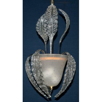 ANTICO LAMPADARIO BAROVIER TOSO VETRO SOFFIATO MURANO GLASS LAMPADA FOGLIE LAMP