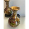 CLOISONNE COPPIA 2 VASI ORIENTALI CINESI DIPINTI IN OTTONE SMALTO FIORI VINTAGE 