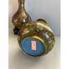 CLOISONNE COPPIA 2 VASI ORIENTALI CINESI DIPINTI IN OTTONE SMALTO FIORI VINTAGE 