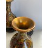 CLOISONNE COPPIA 2 VASI ORIENTALI CINESI DIPINTI IN OTTONE SMALTO FIORI VINTAGE 