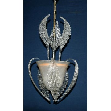 ANTICO LAMPADARIO BAROVIER TOSO VETRO SOFFIATO MURANO GLASS LAMPADA FOGLIE LAMP