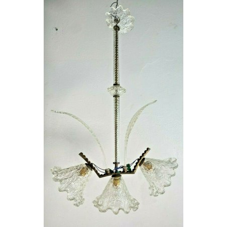 ANTICO LAMPADARIO VETRO MURANO TRASPARENTE Attr. Barovier&Toso VINTAGE ANNI '40 