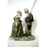 SCULTURA TUTTOTONDO PORCELLANA CAPODIMONTE POLICROMA ANZIANI COPPIA ORTAGGI  