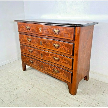 ANTICO COMO CASSETTONE MOSSO CASSETTI INTARSIATO IN NOCE EPOCA '700 LUIGI XV