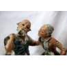 SCULTURA TUTTOTONDO PORCELLANA CAPODIMONTE POLICROMA ANZIANI COPPIA ORTAGGI  