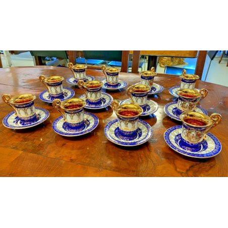 ANTICO SERVIZIO CAFFE 12 PERSONE CERAMICA SEP GERMANY DIPINTO ORO ZECCHINO 24 PZ