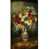 ANTICO DIPINTO OLIO TAVOLA NATURA MORTA BOUQUET FIORI VASO PAPAVERI SPIGHE '900