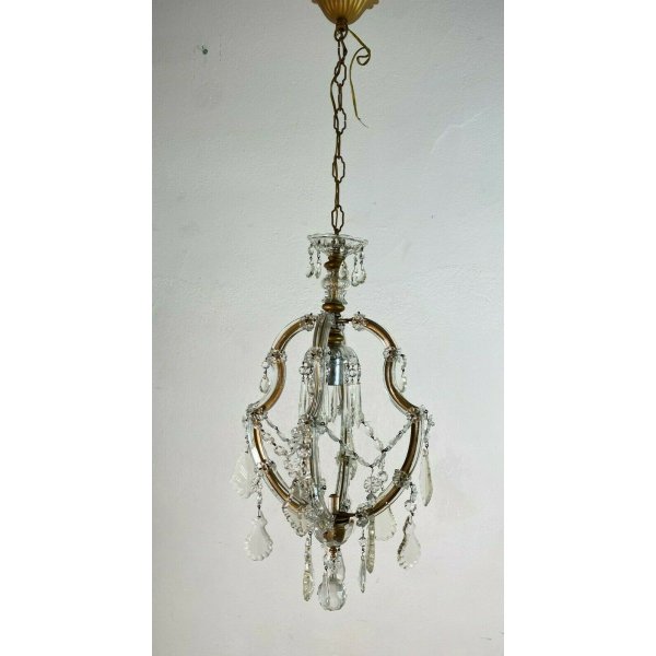 ANTICO LAMPADARIO LIBERTY MARIA TERESA VETRO MURANO PRIMI 1900 GOCCE GLASS LAMP 