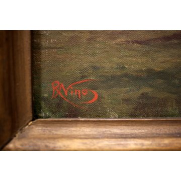 ANTICO QUADRO OLIO TELA Renatti Nino PAESAGGIO MONTANO  BAITA ALPE Devero '900
