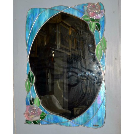 DELIZIOSA SPECCHIERA CORNICE SPECCHIO VETRO PIOMBATO STAGNO FIRMATA ROSE FIORI