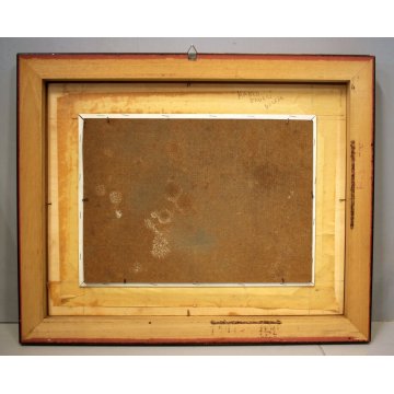 QUADRO DIPINTO OLIO TAVOLA Mario Pavesi PAESAGGIO CAMPAGNA CANALE NOVARA '900