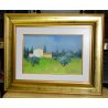 ANTICO QUADRO OLIO CARTONE G Gagliardi PAESAGGIO TOSCANO CASALE PRATO ULIVI CASE