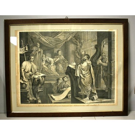 ANTICA STAMPA INCISIONE T. Cook DIPINTO Hogarth  "Paul before Felix" BIBBIA  