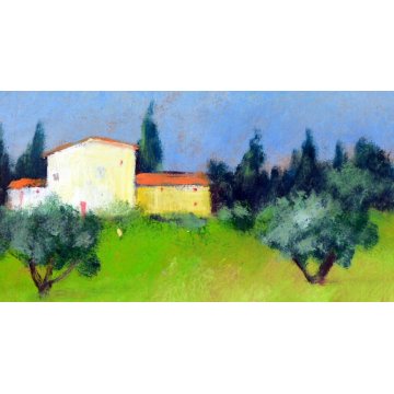 ANTICO QUADRO OLIO CARTONE G Gagliardi PAESAGGIO TOSCANO CASALE PRATO ULIVI CASE