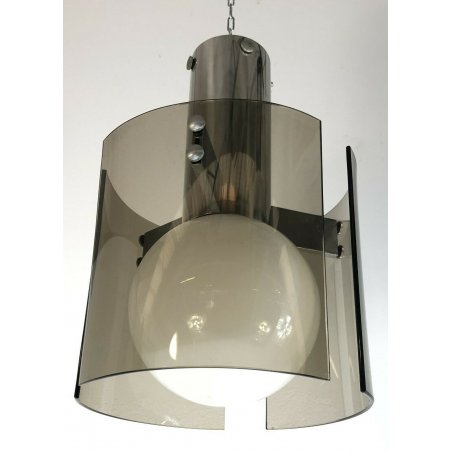 LAMPADARIO A SOSPENSIONE VECA ANNI 70 ACCIAIO VETRO LAMPADA DESIGN MADE IN ITALY