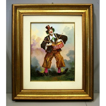 QUADRO DIPINTO OLIO TELA LUCIANO LUTRING 1999 Allegro Pagliaccio CLOWN TAMBURO