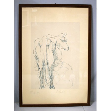 QUADRO STAMPA P.D.A. Innocente Salvini CONTADINO ANIMALI MUNGITURA MUCCA VACCA 