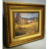 QUADRO OLIO TAVOLA Augusto Serasi PAESAGGIO CAMPAGNA BOSCO SELVA CAMPI FIENILE  